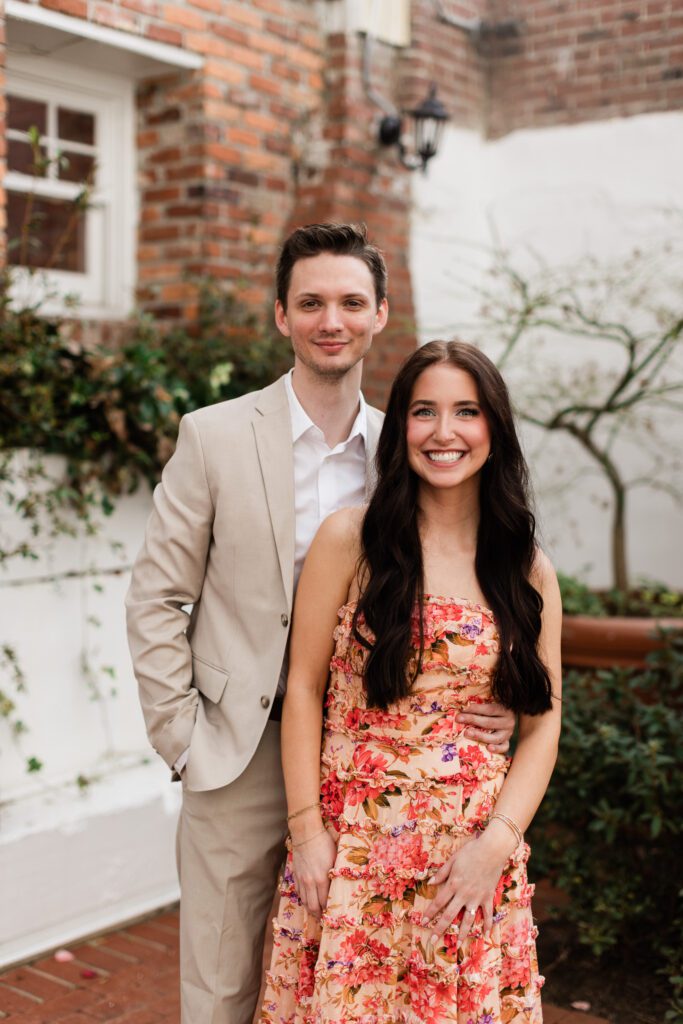 Portraits of the engaged couple at The Partridge Inn Augusta GA