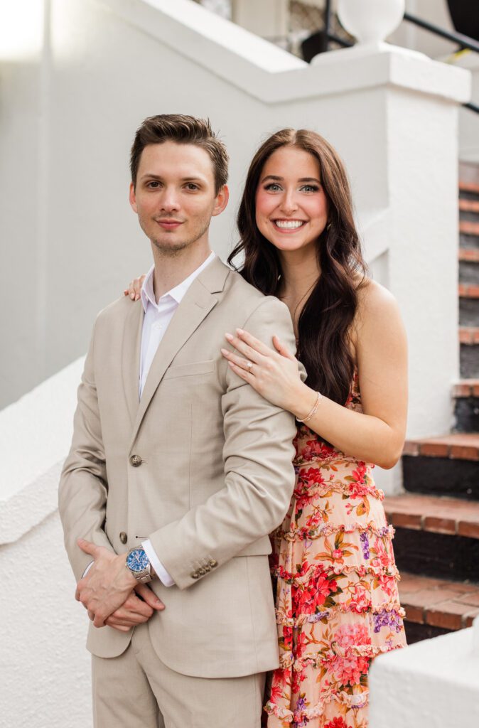 Portraits of the engaged couple at The Partridge Inn Augusta GA