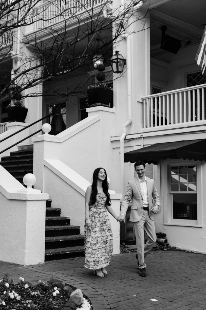 Portraits of the engaged couple at The Partridge Inn Augusta GA