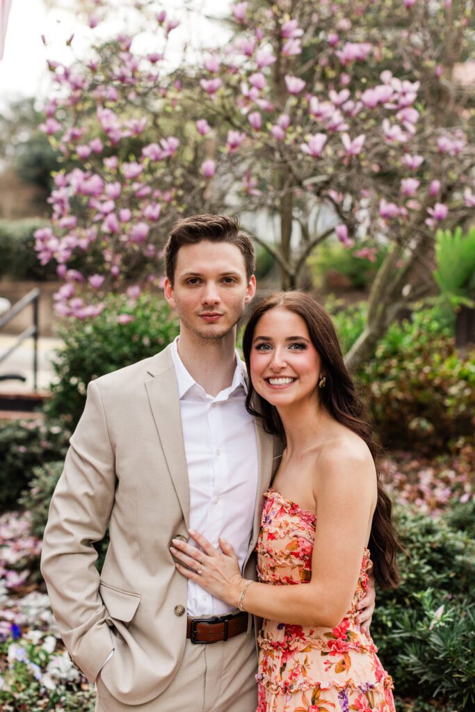 Portraits of the engaged couple at The Partridge Inn Augusta GA