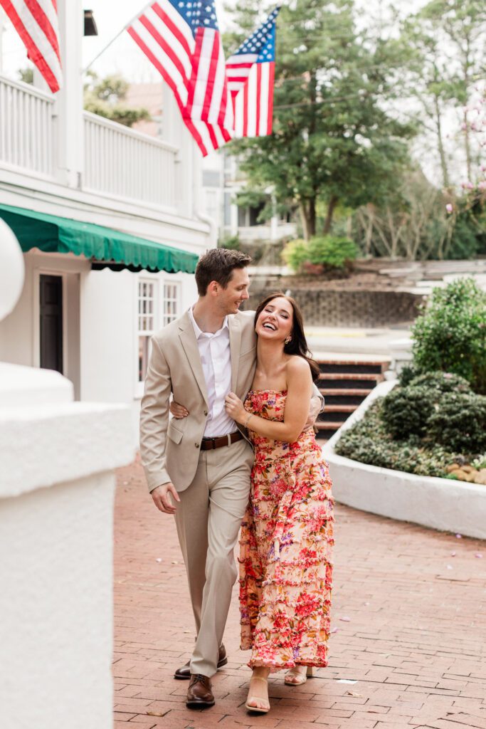 Portraits of the engaged couple at The Partridge Inn Augusta GA